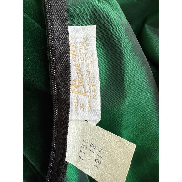 Vintage 90s Green Velvet and Satin Off-the-Shoulder Fancy Dress Size Medium - Picture 5 of 5